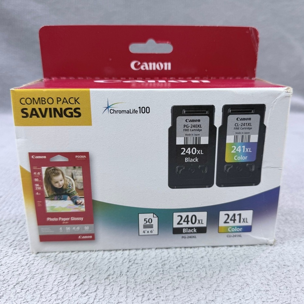 Canon PG-240XL CL-241XL Ink Combo Pack Black Color Glossy Photo Paper PIXMA Ink